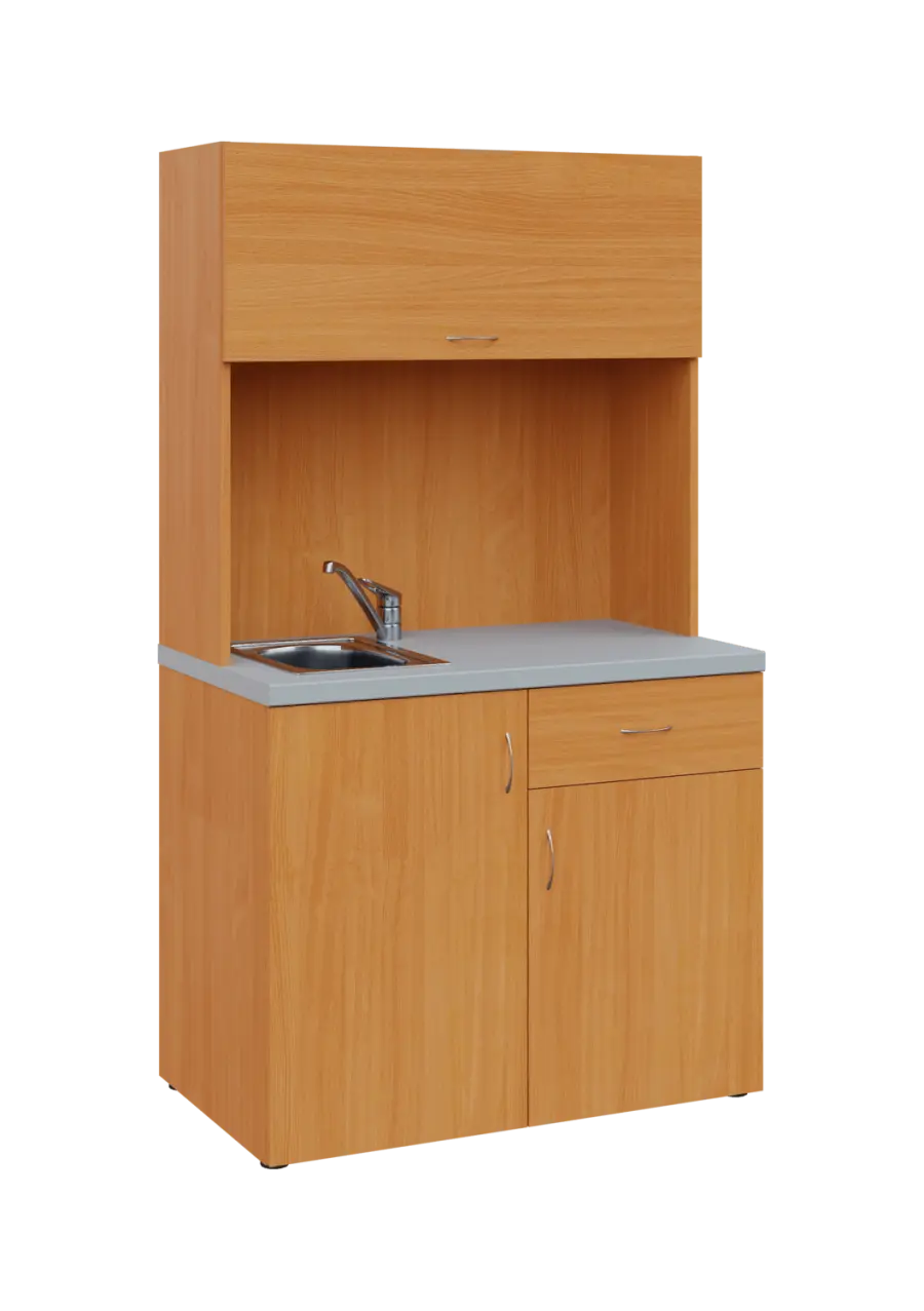 KUCH - SIMPLE 3 kuchyňka s výklopem (dřez + baterie + lednice), 1800x1000x6000 mm, buk royal